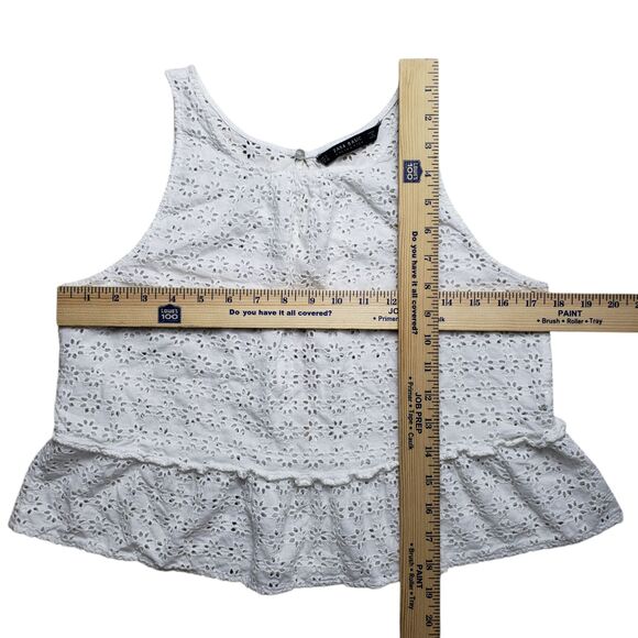 Zara Peplum Eyelet Top Womens Large White Blouse Sleeveless Floral Lace Boho - Picture 5 of 8